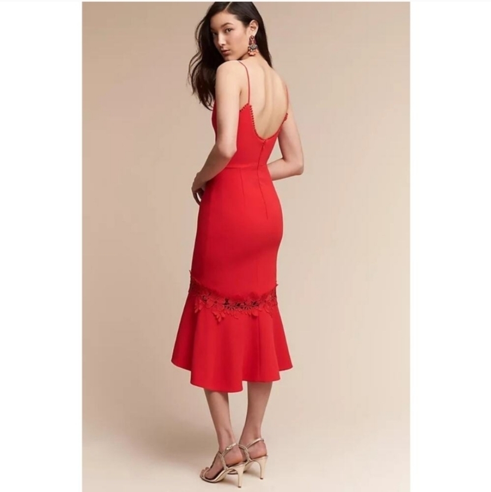 NICHOLAS BHLDN Amina Midi Dress Flounce Poppy Red 4 - Picture 3 of 12
